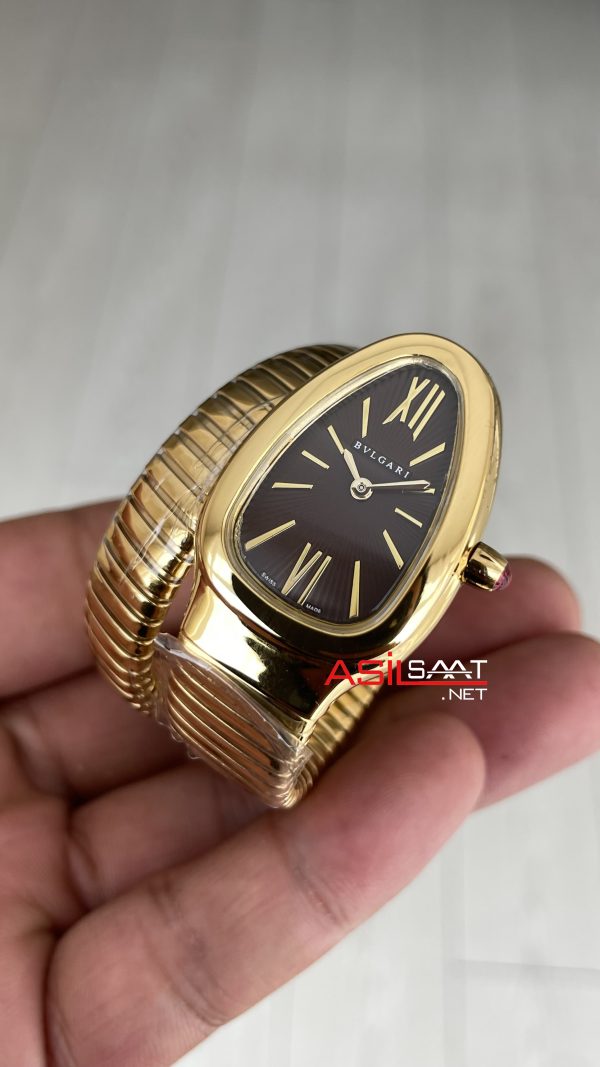 Bulgari Serpenti Tubogas Chocolate 35mm Gold Kahverengi Kadran Tek Sarmalı Kadın Kol Saati