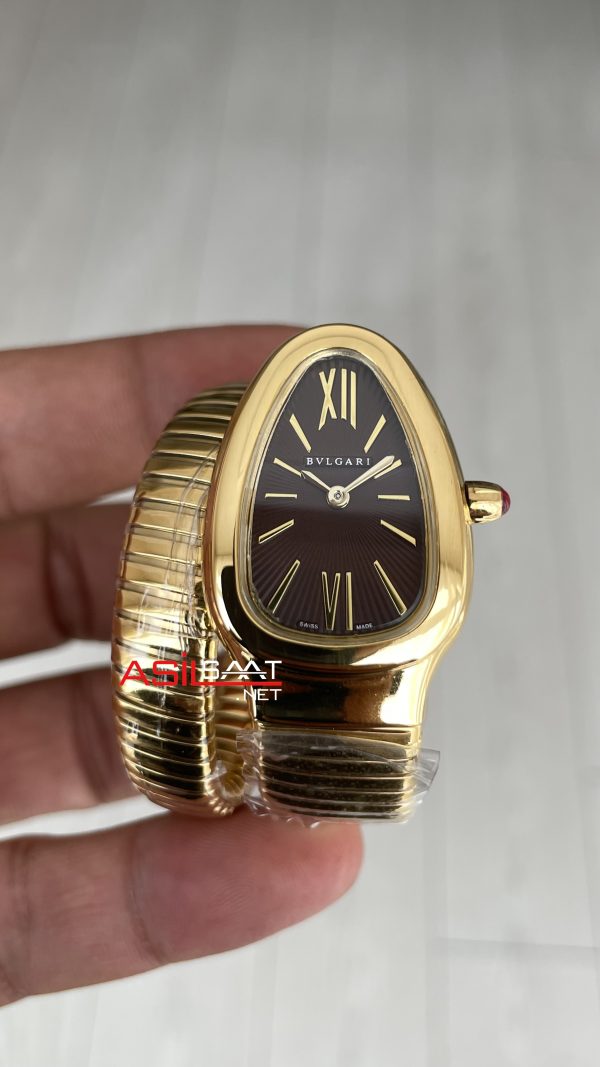 Bulgari Serpenti Tubogas Chocolate 35mm Gold Kahverengi Kadran Tek Sarmalı Kadın Kol Saati