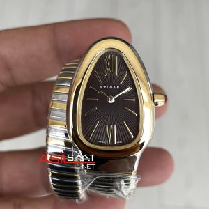 Bulgari Serpenti Tubogas Chocolate 35mm Two Tone Gold Kahverengi Kadran Tek Sarmalı Kadın Kol Saati