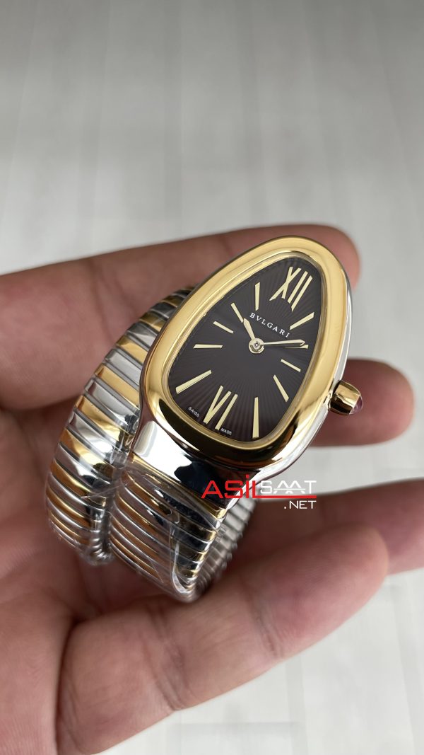 Bulgari Serpenti Tubogas Chocolate 35mm Two Tone Gold Kahverengi Kadran Tek Sarmalı Kadın Kol Saati
