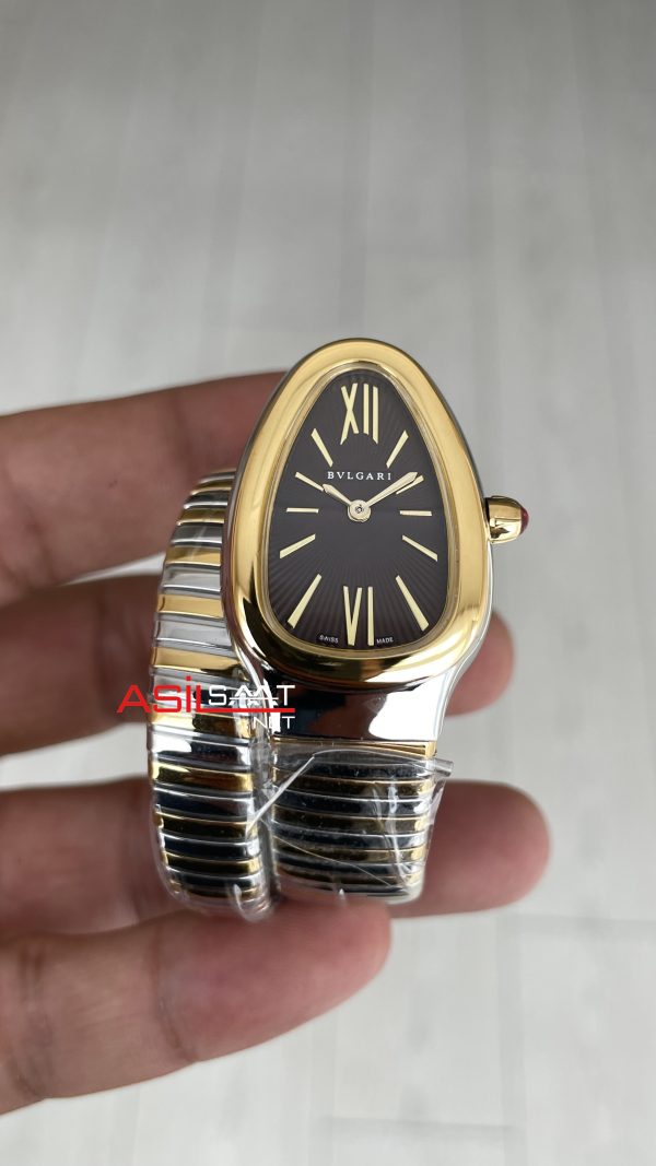 Bulgari Serpenti Tubogas Chocolate 35mm Two Tone Gold Kahverengi Kadran Tek Sarmalı Kadın Kol Saati