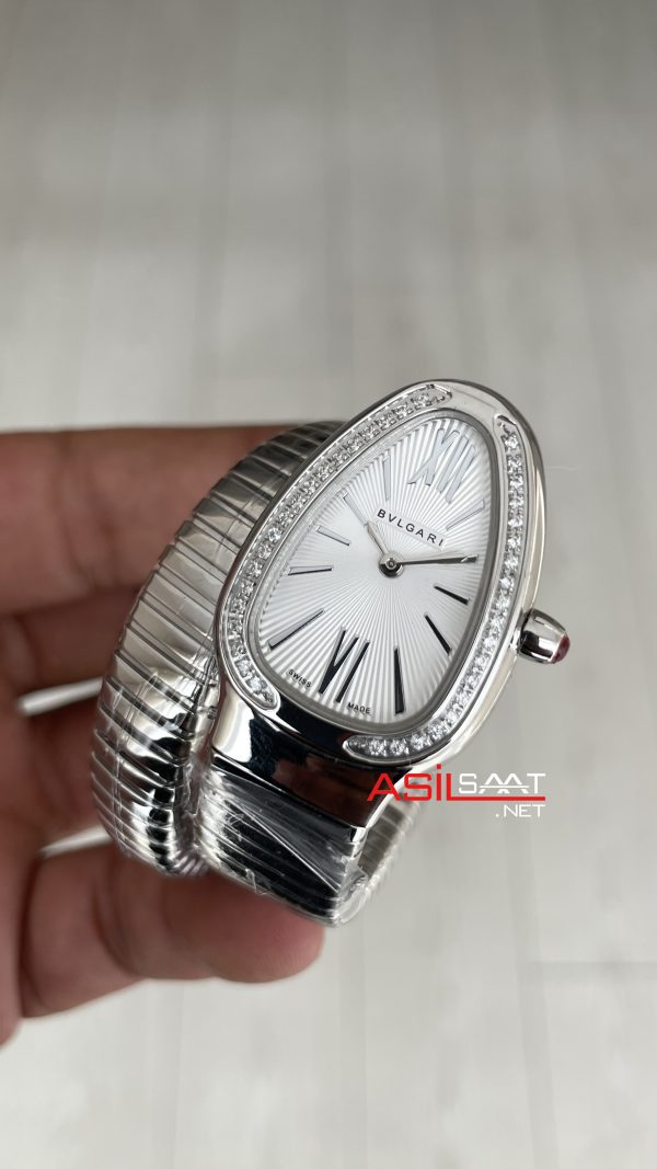 Bulgari Serpenti Tubogas Diamond Beyaz Kadran 101827 Silver 35mm Kadın Kol Saati Bulgari Serpenti Tubogas Diamond Beyaz Kadran 101827 Silver 35mm Kadın Kol Saati