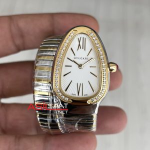 Bulgari Serpenti Tubogas Diamond Beyaz Kadran 103648 Silver Gold 35mm Tek Sarmalı Kadın Kol Saati