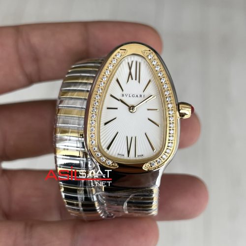 Bulgari Serpenti Tubogas Diamond Beyaz Kadran 103648 Silver Gold 35mm Tek Sarmalı Kadın Kol Saati