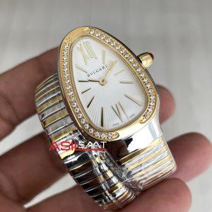 Bulgari Serpenti Tubogas Diamond Beyaz Kadran 103648 Silver Gold 35mm Tek Sarmalı Kadın Kol Saati
