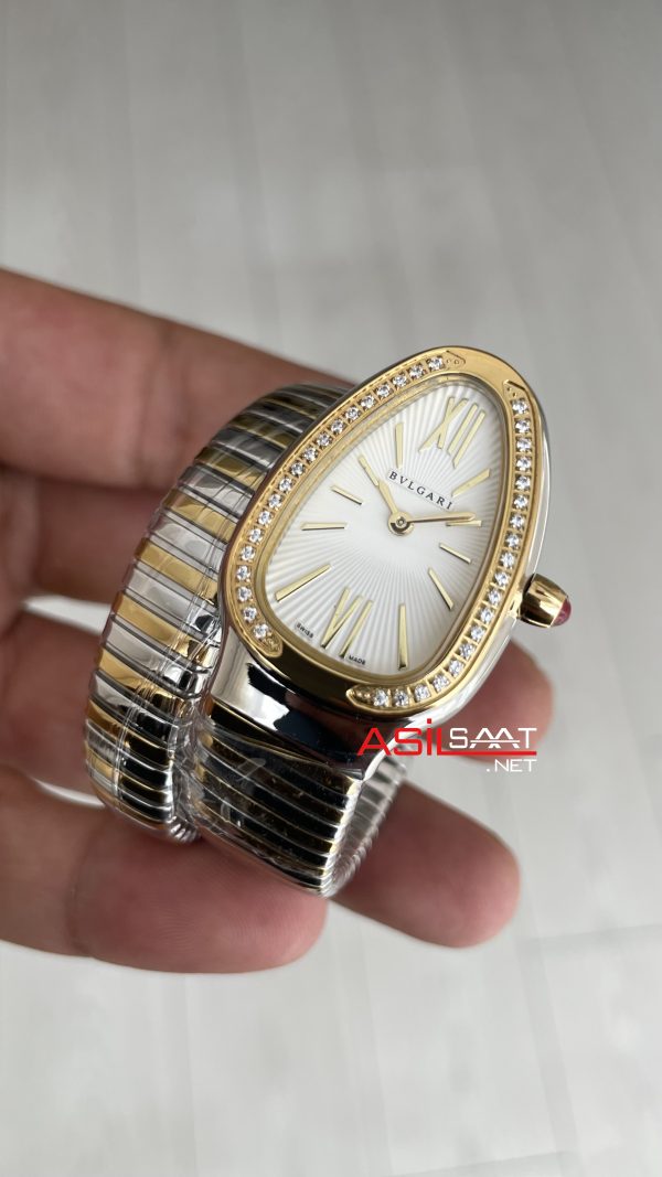Bulgari Serpenti Tubogas Diamond Beyaz Kadran 103648 Silver Gold 35mm Tek Sarmalı Kadın Kol Saati