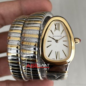 Bulgari Serpenti Tubogas Diamond Beyaz Kadran 103797 Silver Gold 35mm Üç Sarmalı Kadın Kol Saati