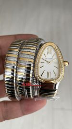 Bulgari Serpenti Tubogas Diamond Beyaz Kadran 103797 Silver Gold 35mm Üç Sarmalı Kadın Kol Saati