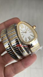Bulgari Serpenti Tubogas Diamond Beyaz Kadran 103797 Silver Gold 35mm Üç Sarmalı Kadın Kol Saati