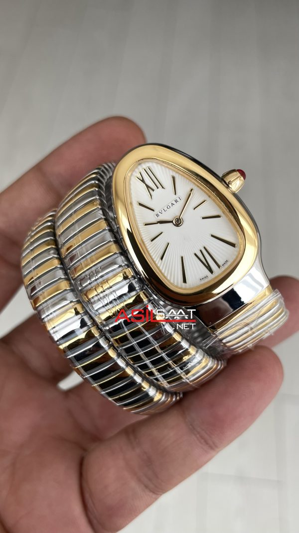 Bulgari Serpenti Tubogas Diamond Beyaz Kadran 103797 Silver Gold 35mm Üç Sarmalı Kadın Kol Saati
