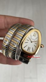 Bulgari Serpenti Tubogas Diamond Beyaz Kadran 103797 Silver Gold 35mm Üç Sarmalı Kadın Kol Saati