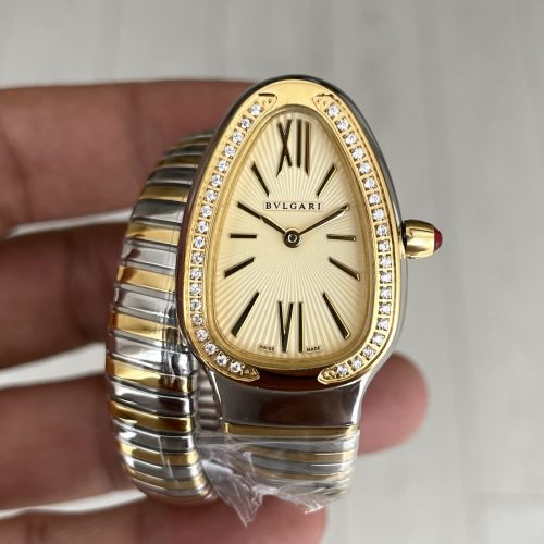 Bulgari Serpenti Tubogas Diamond Champagne Kadran Silver Gold 35mm Tek Sarmalı Kadın Kol Saati