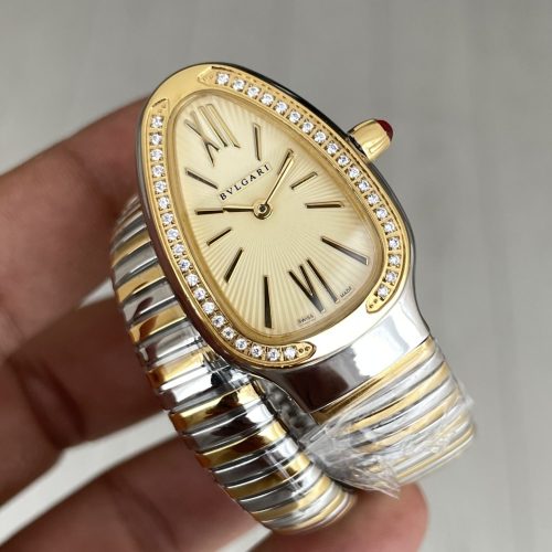 Bulgari Serpenti Tubogas Diamond Champagne Kadran Silver Gold 35mm Tek Sarmalı Kadın Kol Saati
