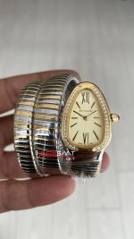 Bulgari Serpenti Tubogas Diamond Champagne Silver Gold 35mm Üç Sarmalı Kadın Kol Saati