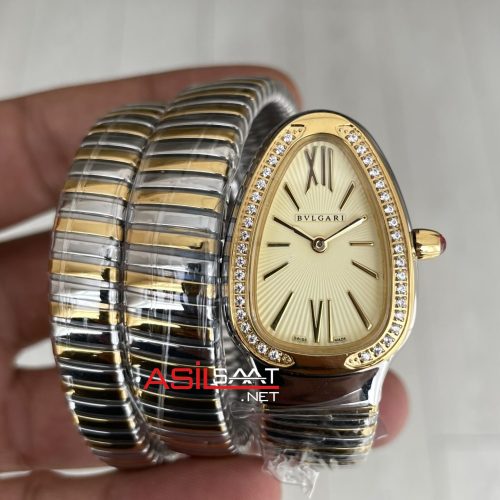 Bulgari Serpenti Tubogas Diamond Champagne Silver Gold 35mm Üç Sarmalı Kadın Kol Saati