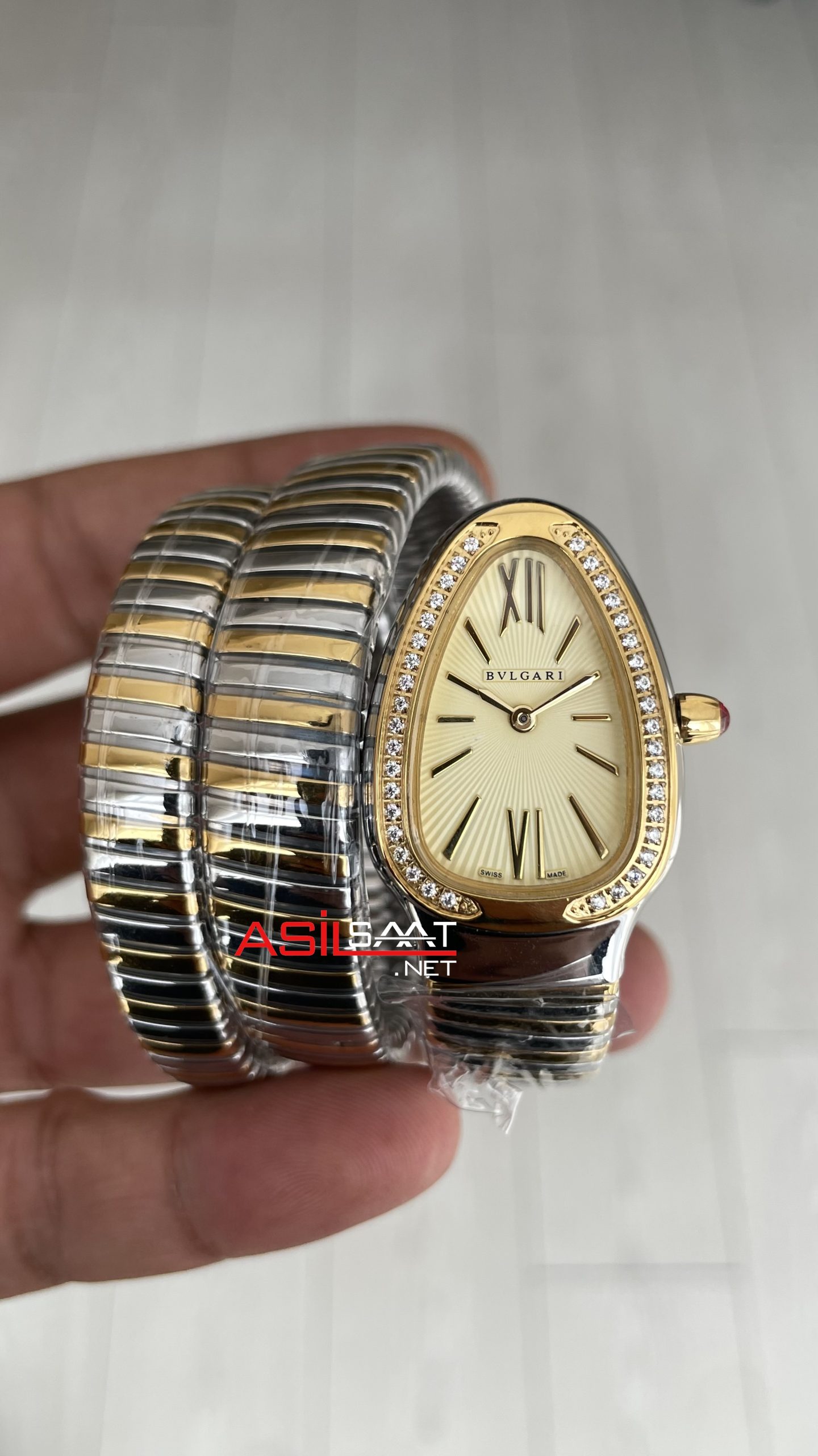 Bulgari Serpenti Tubogas Diamond Champagne Silver Gold 35mm Üç Sarmalı Kadın Kol Saati