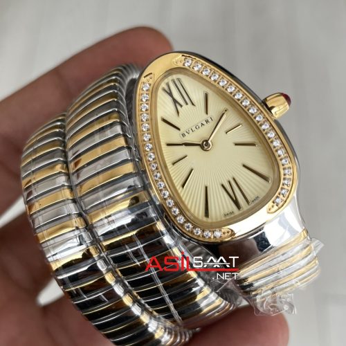 Bulgari Serpenti Tubogas Diamond Champagne Silver Gold 35mm Üç Sarmalı Kadın Kol Saati