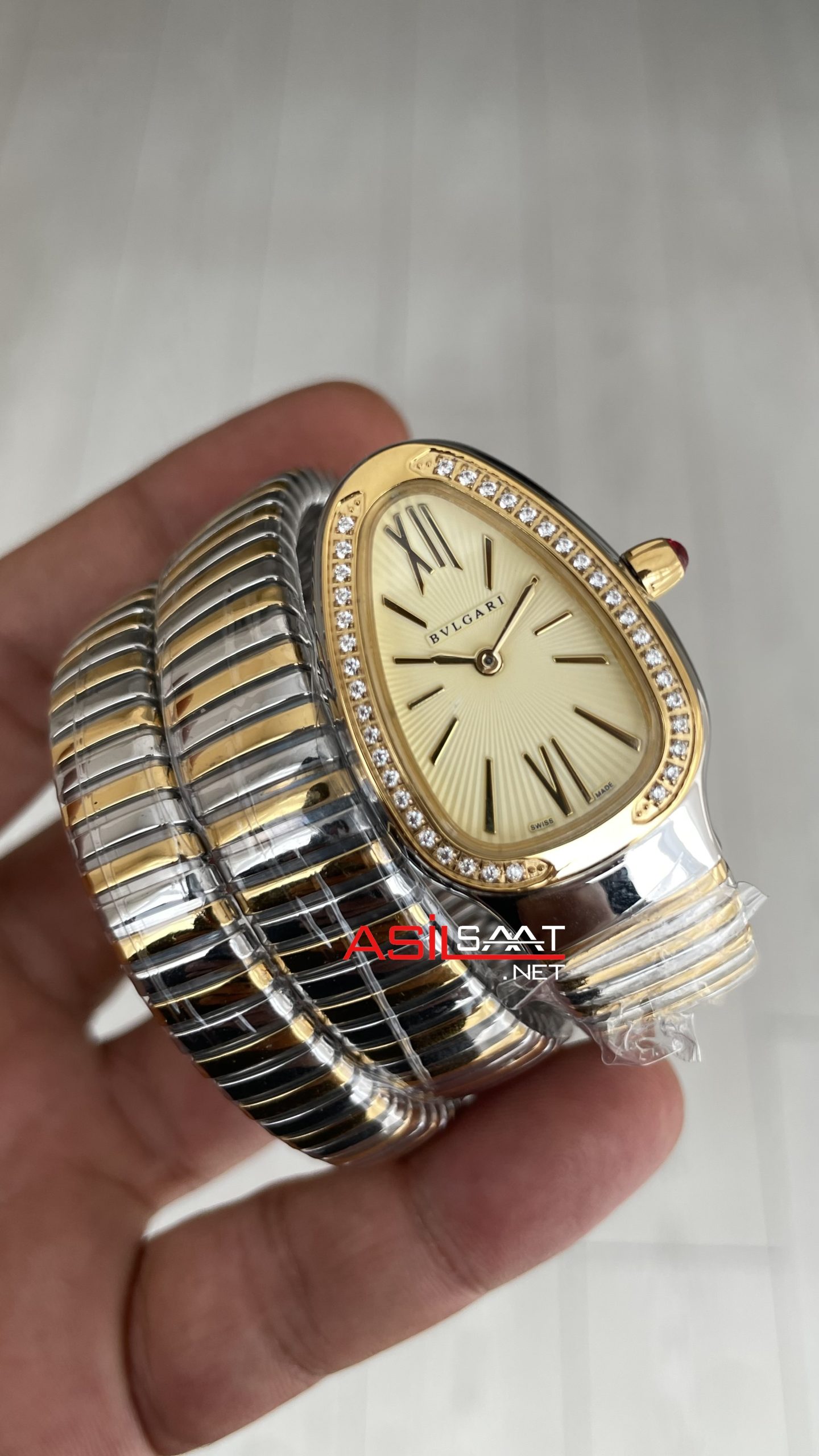Bulgari Serpenti Tubogas Diamond Champagne Silver Gold 35mm Üç Sarmalı Kadın Kol Saati