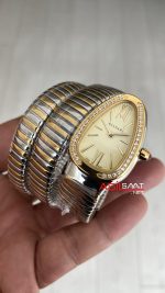 Bulgari Serpenti Tubogas Diamond Champagne Silver Gold 35mm Üç Sarmalı Kadın Kol Saati