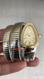 Bulgari Serpenti Tubogas Diamond Champagne Silver Gold 35mm Üç Sarmalı Kadın Kol Saati