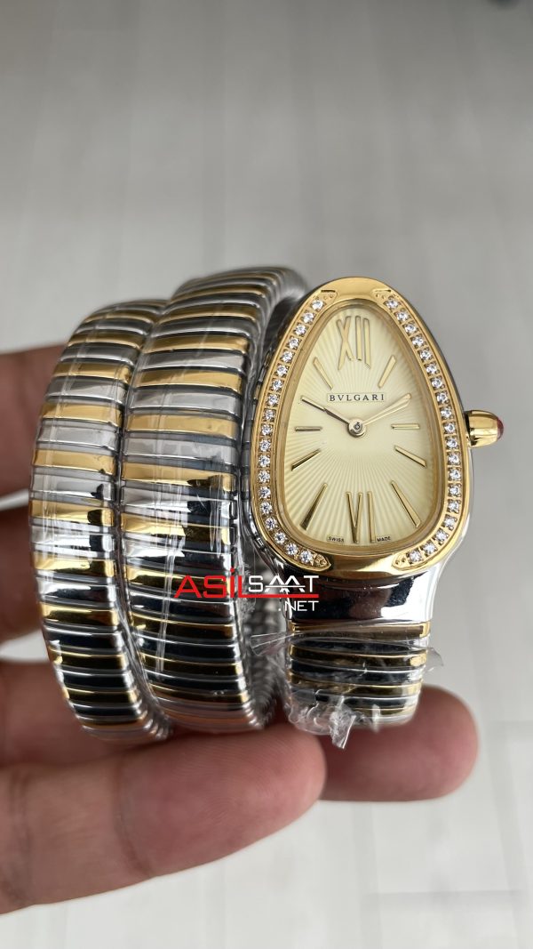 Bulgari Serpenti Tubogas Diamond Champagne Silver Gold 35mm Üç Sarmalı Kadın Kol Saati