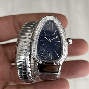 Bulgari Serpenti Tubogas Diamond Mavi Kadran Silver 35mm Kadın Kol Saati