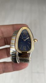 Bulgari Serpenti Tubogas Diamond Mavi Kadran Silver Gold 35mm Tek Sarmalı Kadın Kol Saati