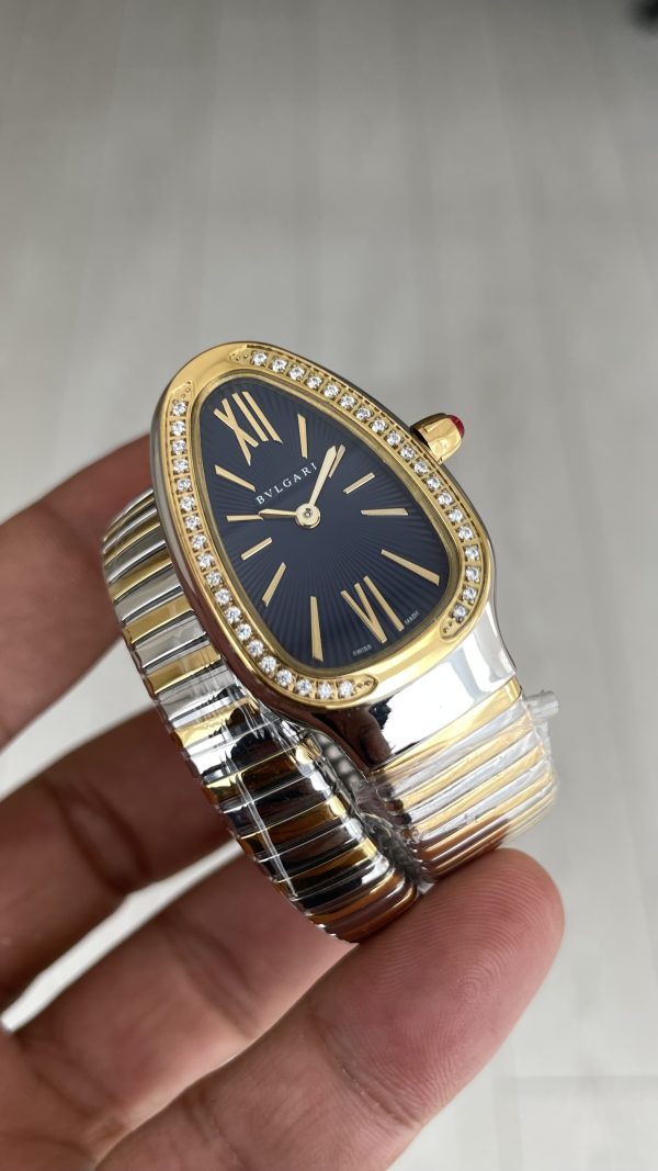 Bulgari Serpenti Tubogas Diamond Mavi Kadran Silver Gold 35mm Tek Sarmalı Kadın Kol Saati