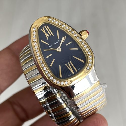 Bulgari Serpenti Tubogas Diamond Mavi Kadran Silver Gold 35mm Tek Sarmalı Kadın Kol Saati