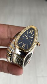 Bulgari Serpenti Tubogas Diamond Mavi Kadran Silver Gold 35mm Tek Sarmalı Kadın Kol Saati
