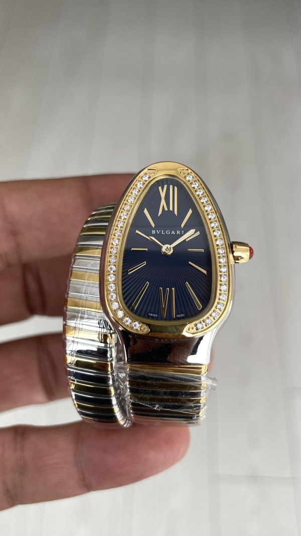 Bulgari Serpenti Tubogas Diamond Mavi Kadran Silver Gold 35mm Tek Sarmalı Kadın Kol Saati