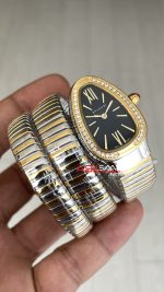 Bulgari Serpenti Tubogas Diamond Siyah Kadran 35mm Two Tone Gold Üç Sarmalı Kadın Kol Saati