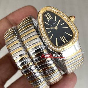Bulgari Serpenti Tubogas Diamond Siyah Kadran 35mm Two Tone Gold Üç Sarmalı Kadın Kol Saati