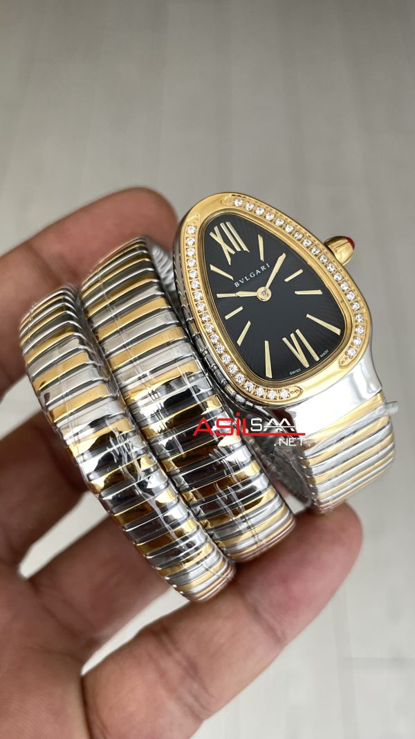 Bulgari Serpenti Tubogas Diamond Siyah Kadran 35mm Two Tone Gold Üç Sarmalı Kadın Kol Saati