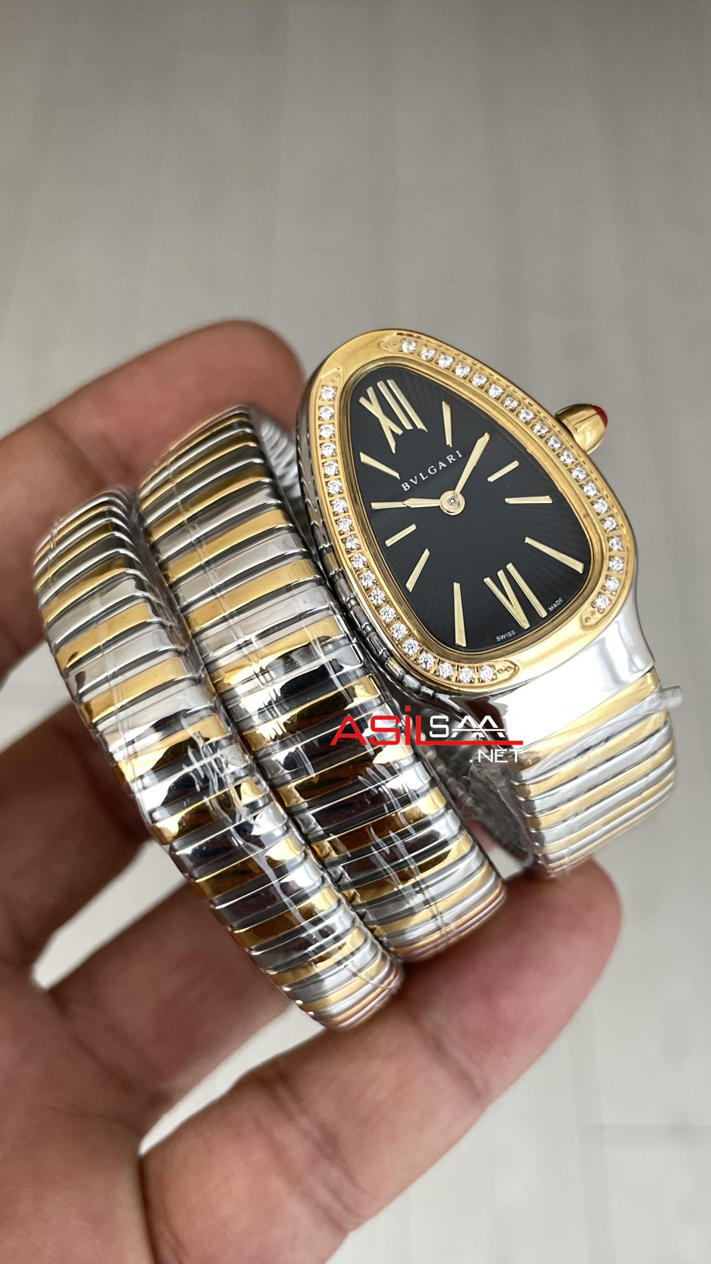 Bulgari Serpenti Tubogas Diamond Siyah Kadran 35mm Two Tone Gold Üç Sarmalı Kadın Kol Saati