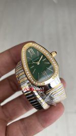 Bulgari Serpenti Tubogas Diamond Yeşil Kadran Silver Gold 35mm Tek Sarmalı Kadın Kol Saati