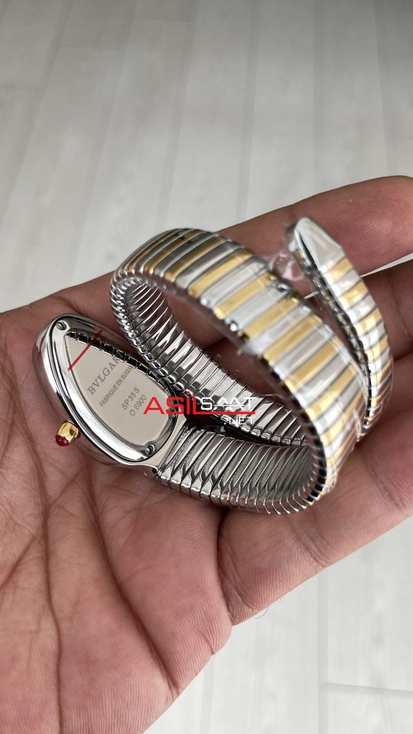 Bulgari Serpenti Tubogas Diamond Yeşil Kadran Silver Gold 35mm Tek Sarmalı Kadın Kol Saati