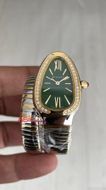Bulgari Serpenti Tubogas Diamond Yeşil Kadran Silver Gold 35mm Tek Sarmalı Kadın Kol Saati