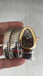 Bulgari Serpenti Tubogas Kahverengi Silver Gold 35mm Üç Sarmalı Kadın Kol Saati