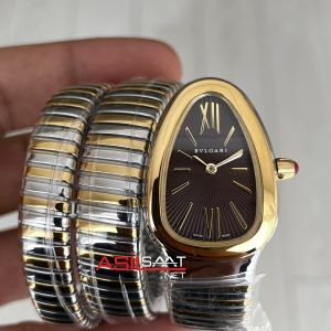 Bulgari Serpenti Tubogas Kahverengi Silver Gold 35mm Üç Sarmalı Kadın Kol Saati