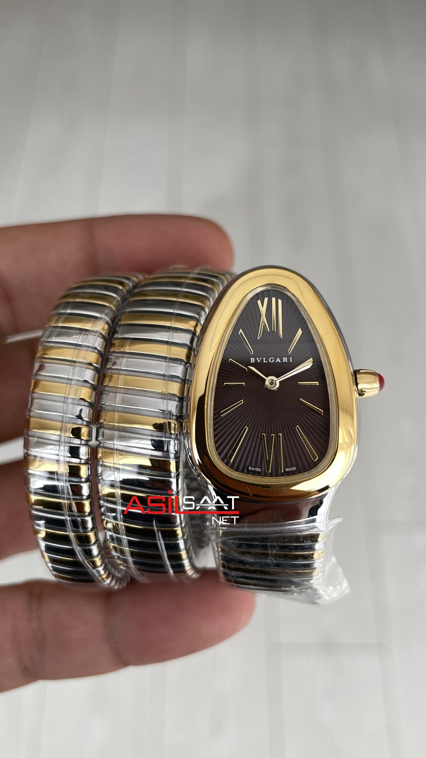 Bulgari Serpenti Tubogas Kahverengi Silver Gold 35mm Üç Sarmalı Kadın Kol Saati