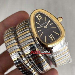 Bulgari Serpenti Tubogas Kahverengi Silver Gold 35mm Üç Sarmalı Kadın Kol Saati