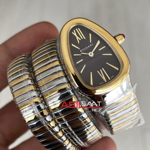 Bulgari Serpenti Tubogas Kahverengi Silver Gold 35mm Üç Sarmalı Kadın Kol Saati
