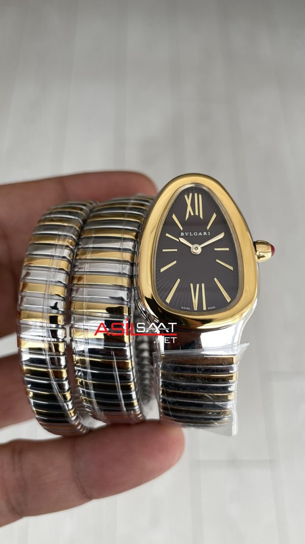 Bulgari Serpenti Tubogas Kahverengi Silver Gold 35mm Üç Sarmalı Kadın Kol Saati