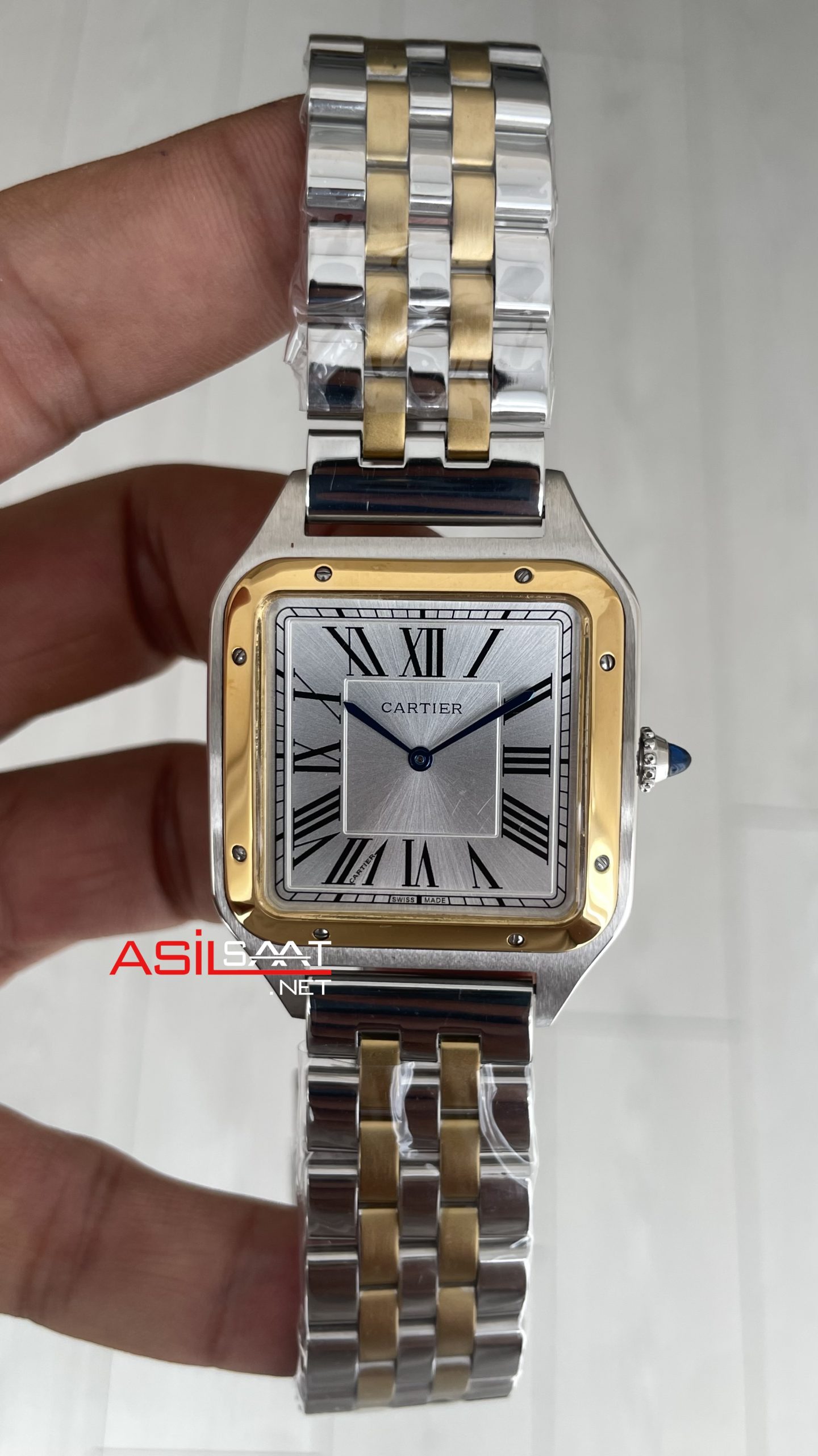 Cartier Dumont Santos Large Beyaz Kadran 40mm Two Tone Gold Replika Saat