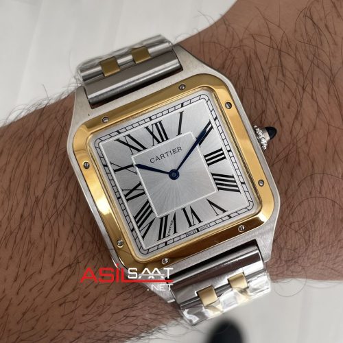 Cartier Dumont Santos Large Beyaz Kadran 40mm Two Tone Gold Replika Saat