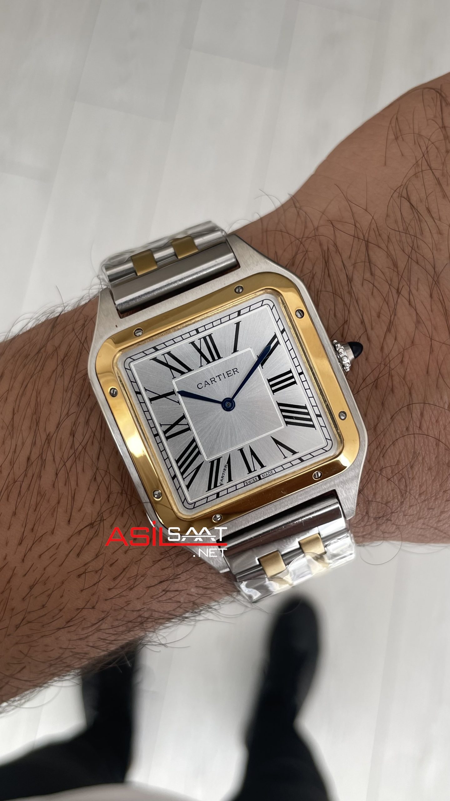 Cartier Dumont Santos Large Beyaz Kadran 40mm Two Tone Gold Replika Saat