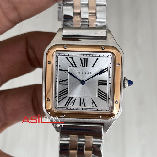 Cartier Dumont Santos Large Beyaz Kadran 40mm Two Tone Rosegold Replika Saat
