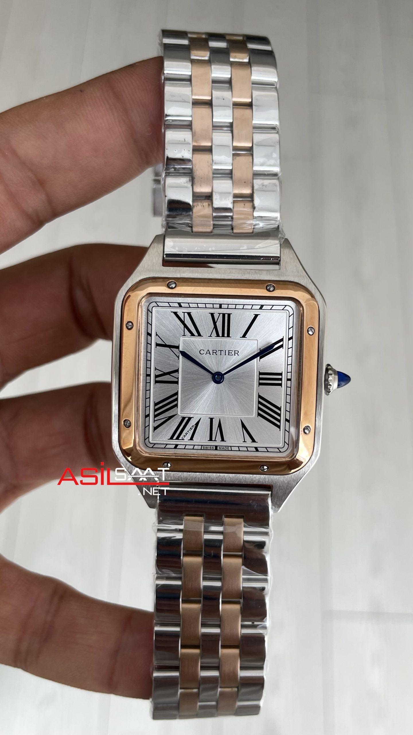 Cartier Dumont Santos Large Beyaz Kadran 40mm Two Tone Rosegold Replika Saat Cartier Dumont Santos Large Beyaz Kadran 40mm Two Tone Rosegold Replika Saat