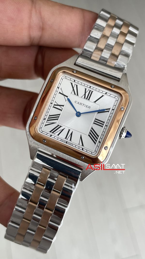 Cartier Dumont Santos Large Beyaz Kadran 40mm Two Tone Rosegold Replika Saat Cartier Dumont Santos Large Beyaz Kadran 40mm Two Tone Rosegold Replika Saat